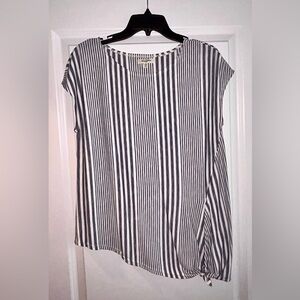 Max Studio Blue & White Vertical Stripe Short Sleeve Top